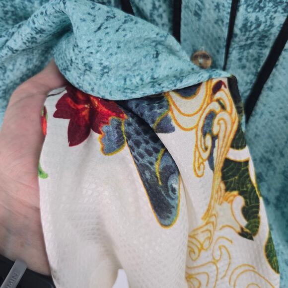 Citron Silk Sleeveless V-Neck Top Floral Koi Snake Textured Print Long Line M - Picture 6 of 8